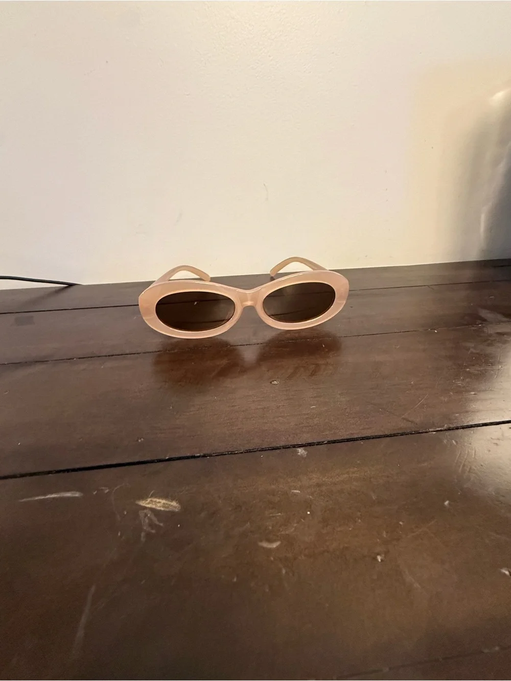Small Oval Sunglasses Nude Beige Translucent Frame Dark Tint Retro Y2K